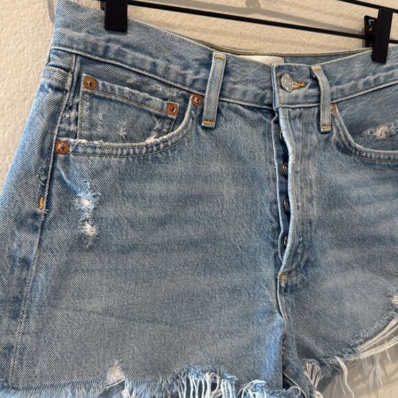Agolde Button Fly Parker Distressed Denim Jean Shorts Size 24 Waist - Picture 2 of 8